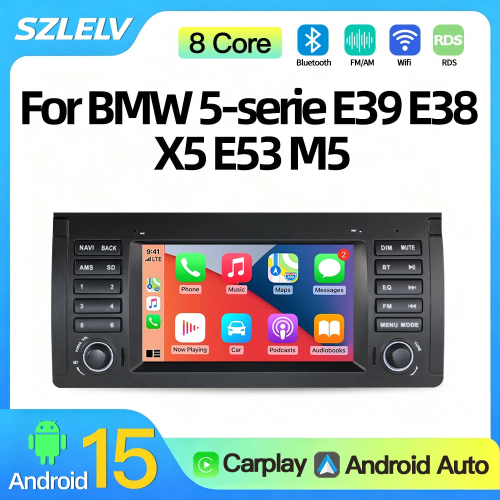 SZLELV Android Auto Car Radio GPS Navigation For BMW 5 Series E38 E39 X5 E53 M5 1996-2003
