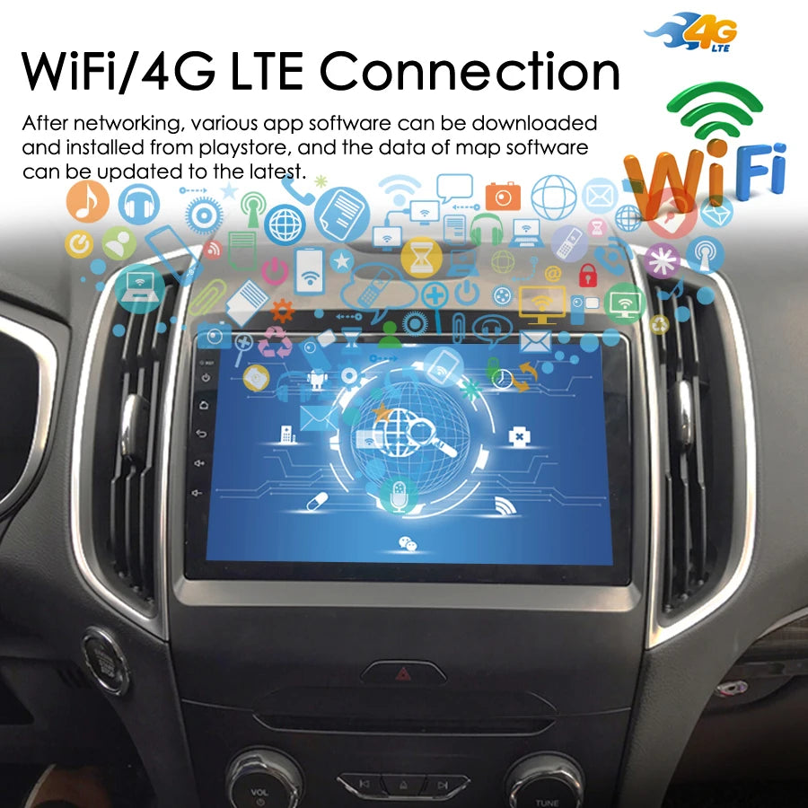 Wireless CarPlay Android 14 AI Voice Car Radio Stereo 128GB GPS Navigation For Ford Edge S
