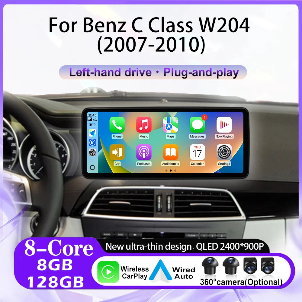 Android 16 Car Accessories Auto For Benz C Class W204 2007-2010 Carplay Radio DSP Monitors