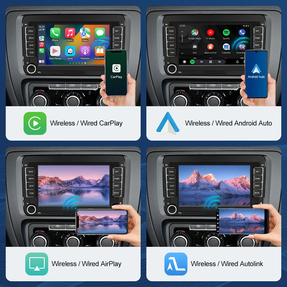 Road Top 7" HD Car Radio Wireless CarPlay Android Auto Stereo Audio For Volkswagen/Seat/Sk | AUTOKITSHOP