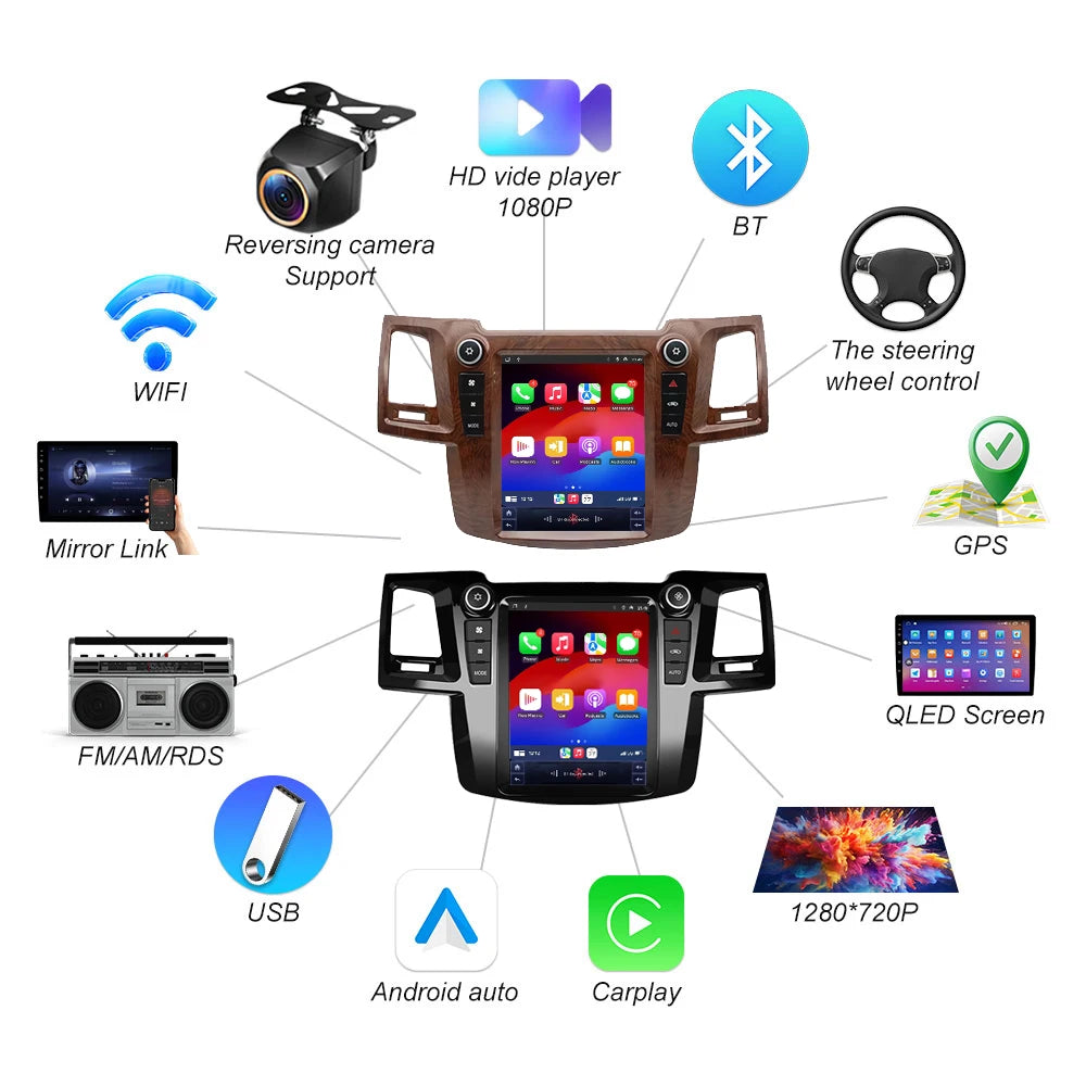 9.7 Inch For Toyota Fortuner Hilux 2007 2008 2009 2010-2015 Car Radio Android 16 Multimedi | AUTOKITSHOP