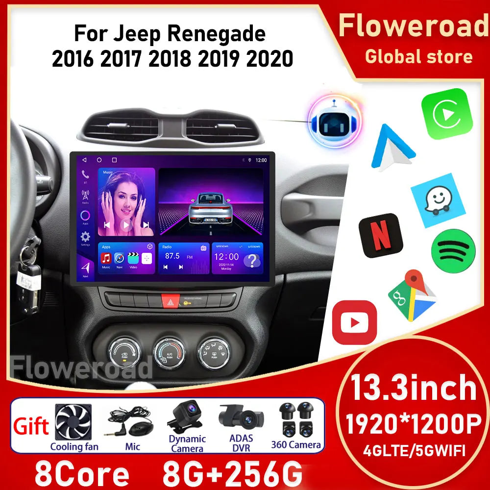 13 Inch Carplay Screen Multimedia Video Player Android 15 For Jeep Renegade 2016-2020 Port | AUTOKITSHOP