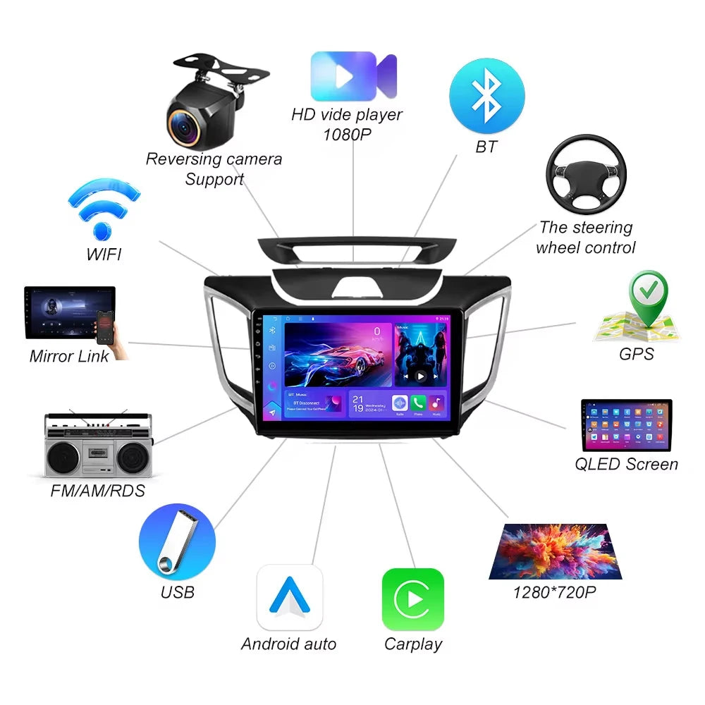 Android 16 For Hyundai Creta Ix25 2015 - 2019 Carplay Auto 5g+wifi Gps Car Radio Navigatio | AUTOKITSHOP