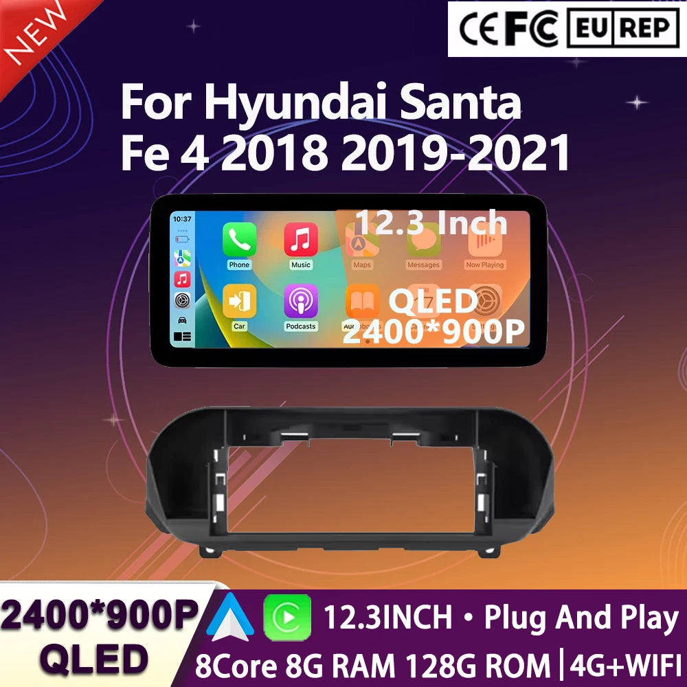 12.3"For Hyundai Santa Fe 4 2018 2019-2021 Car Radio Multimedia Video Player Navigation An | AUTOKITSHOP