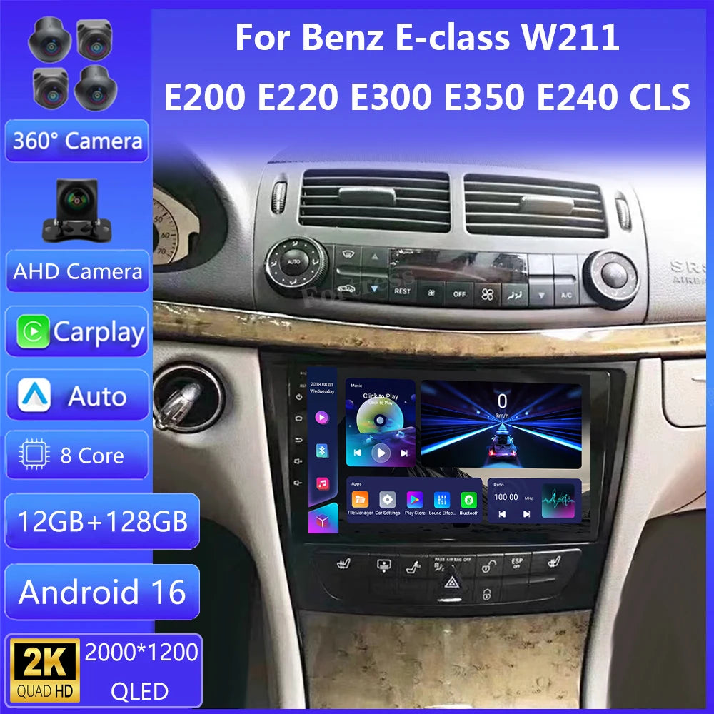 Android 16 Car Radio For Mercedes Benz E-class E Class W211 E200 CLS 2002-2010 Carplay Mul
