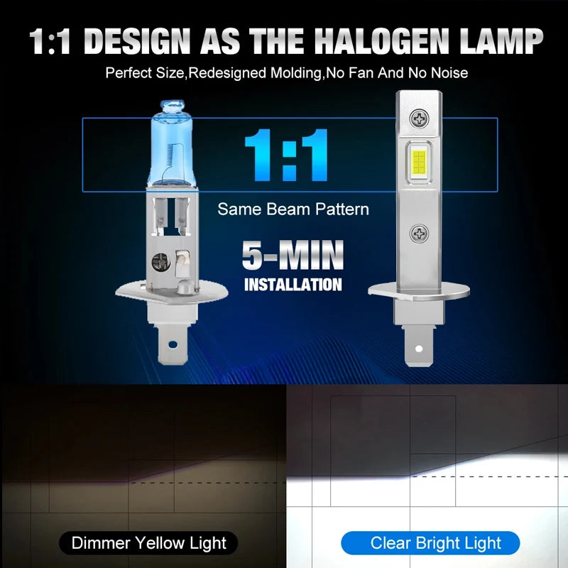 High Power LED Light Bulb H1 LED Headlight Wireless Fanless Plug And Play LED Lamp CANBUS