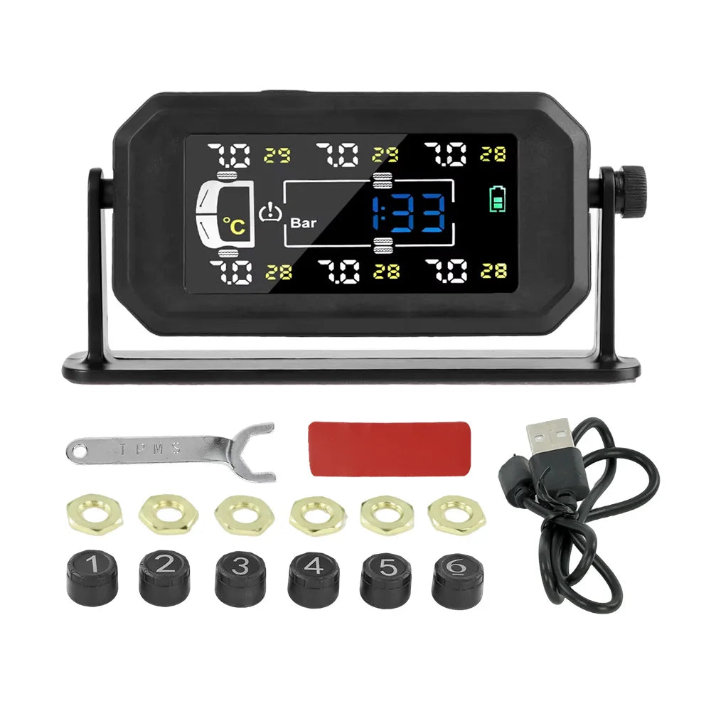 6 Sensors Tires TPMS for Truck Temperature & Pressure on The Same Screen Solar USB Cable C | AUTOKITSHOP