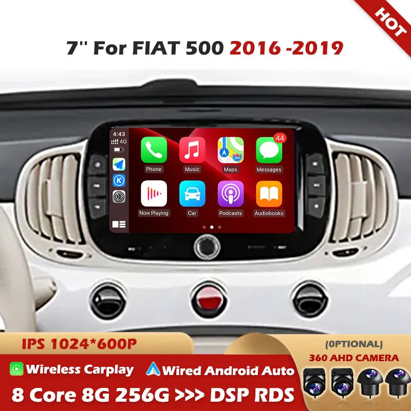 7" Car Radio For FIAT 500 2016 2017 2018 2019 GPS Navigation Android Auto Carplay Multimed