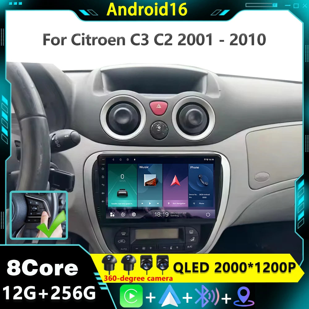 For Citroen C2 C3 2001 2002 2003 - 2010 Android Auto Radio Stereo Multimidia Player GPS Na