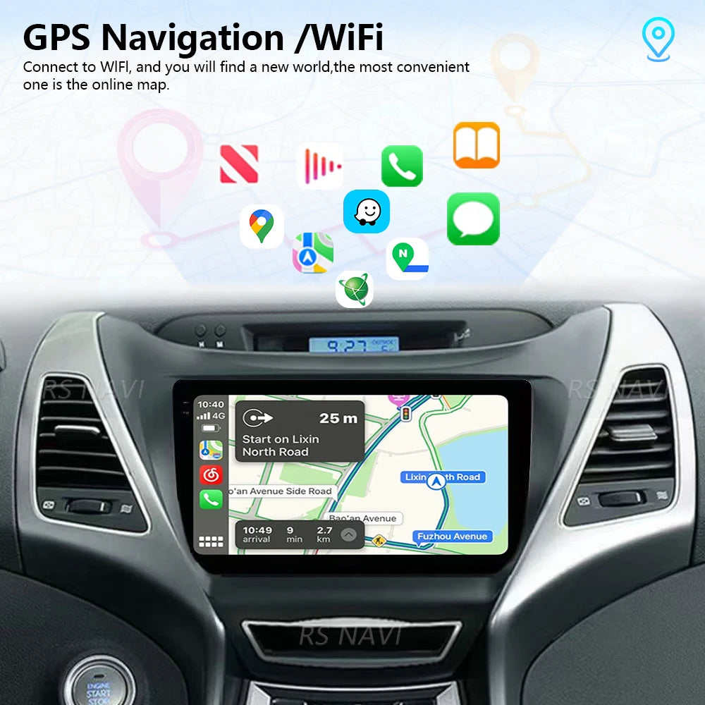 Android 16 Carplay Auto Qualcomm 2K QLED Screen Car Radio Player For Hyundai Elantra 2014-