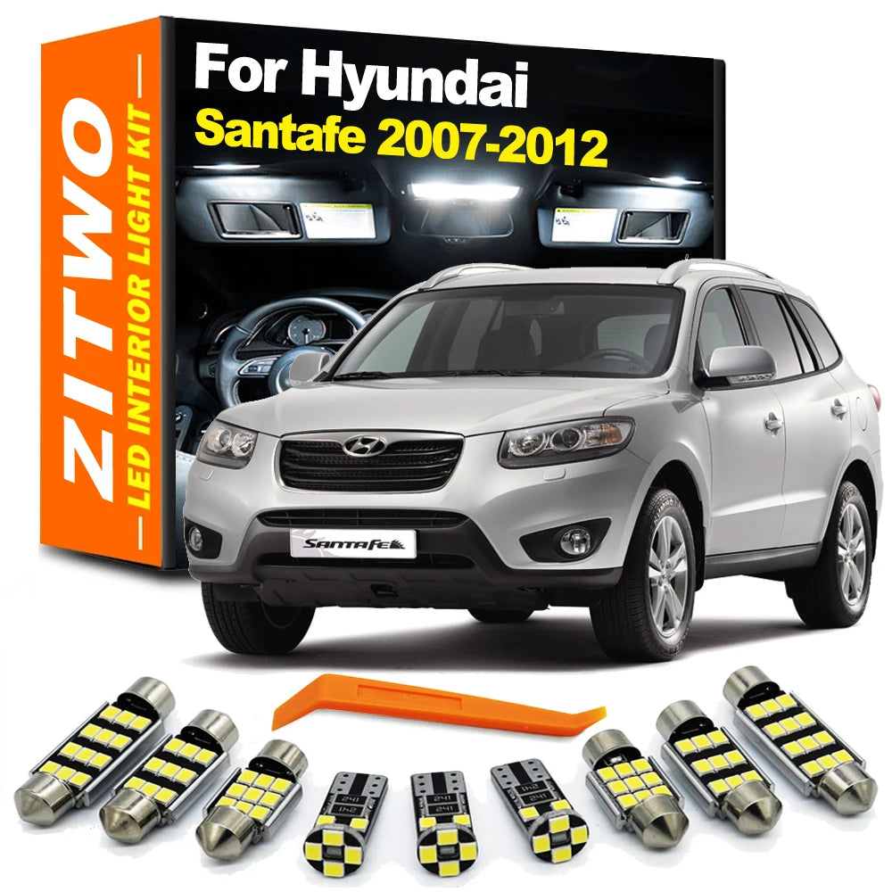 ZITWO 12Pcs LED Bulb Interior Indoor Light Kit For Hyundai Santa Fe Santafe MK2 2 II CM 2007 2008 2009 2010 2011 2012 Trunk Lamp