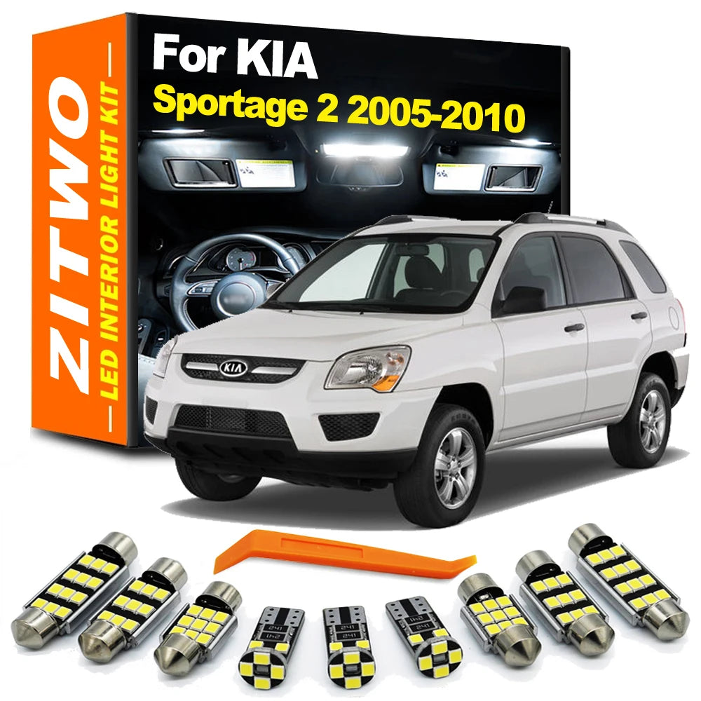 12Pcs LED Interior Light Number Plate Bulb Kit For Kia Sportage 2 MK2 2005 2006 2007 2008 2009 2010 Dome Map Ceilling Trunk Lamp
