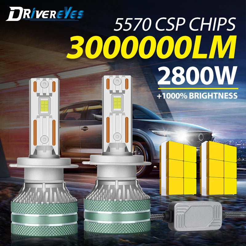 3000000LM K5C H7 LED 2800W Headlight H4 H11 H3 H8 H1 9005 9006 HB3 HB4 9012 HIR2 H9 Turbo