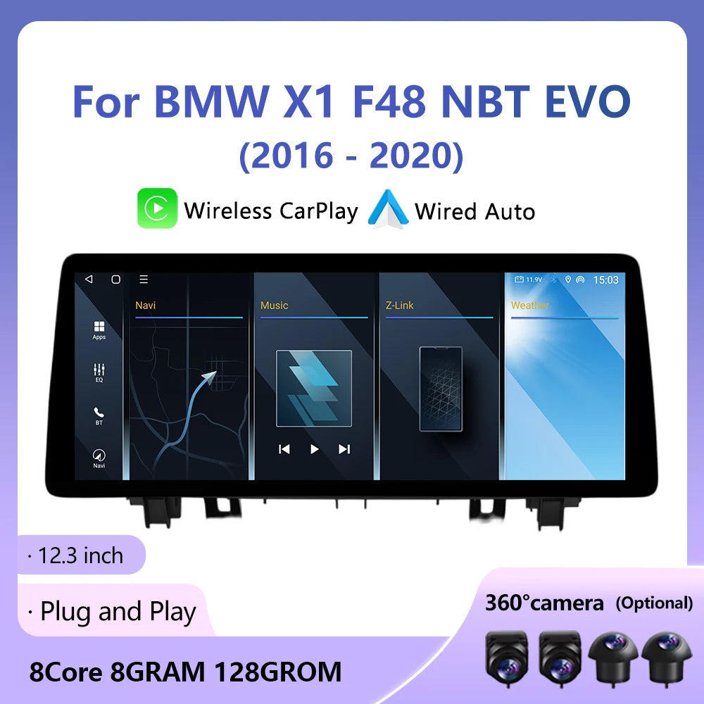 New“12.3inch Android For BMW X1 F48 2016 -2020 NBT/EVO System Wireless CarPlay GPS Navigat