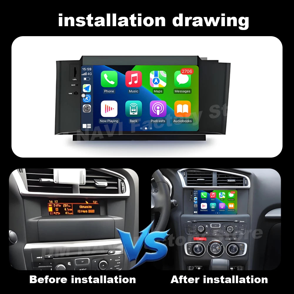 Wired Auto Wireless CarPlay 7inch Android OS Car Radio for Citroen C4 C4L DS4 Multimedia T
