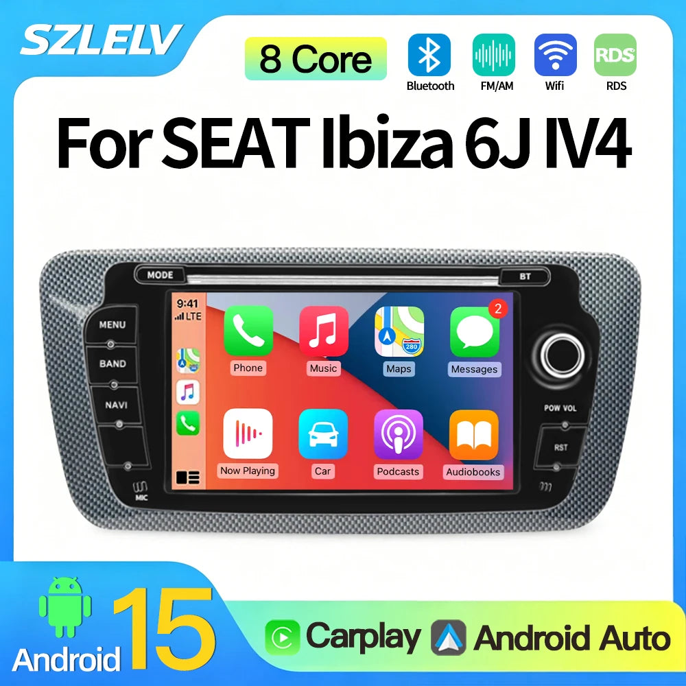 SZLELV 2 Din Car Radio For Seat Ibiza 6J IV4 2009-2013 4G Audio Multimedia Player CarPlay