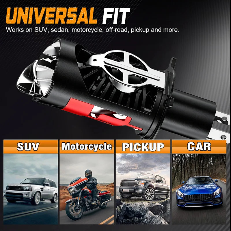 H4 Bi LED Projector Lens 6800W Car Headlight Bulbs Hi/Low Beam 8800000LM Auto Turbo Lamps