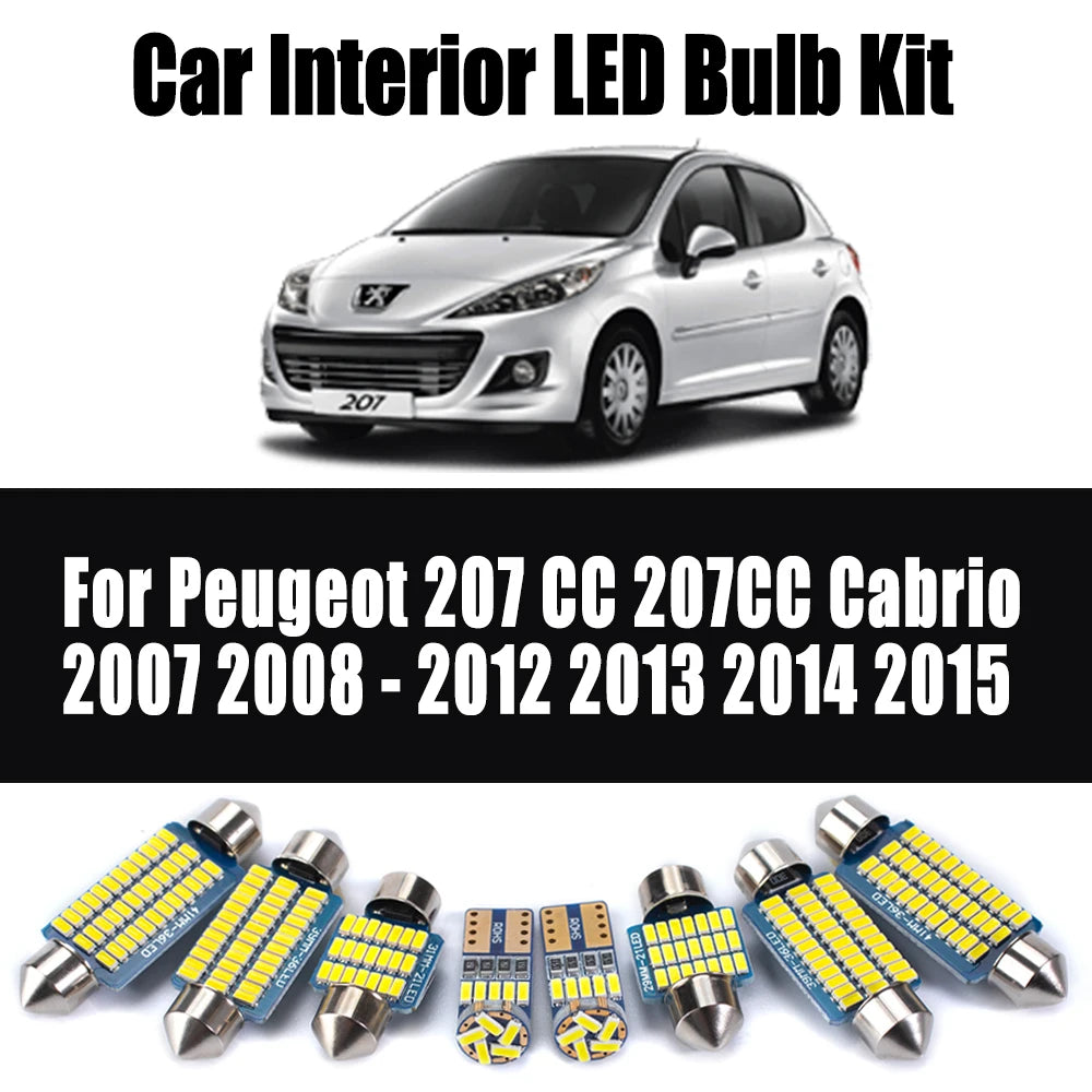 13-Piece LED Interior Light Kit for Peugeot 207 CC 207CC Cabrio 2007- 2013 - Canbus Dome Map Door Trunk Bulbs | AUTOK...