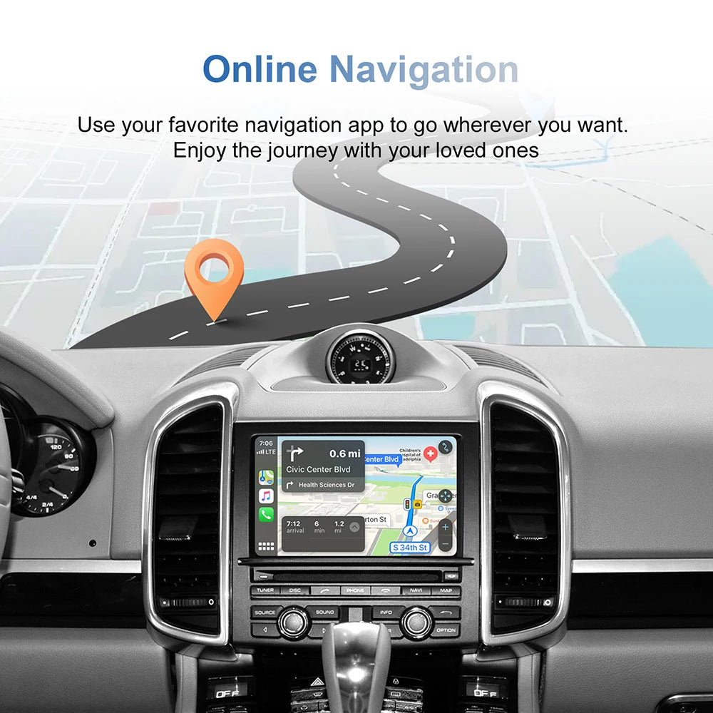 Wireless CarPlay & Android Auto AI Box for Porsche PCM 3.0 head unit with 7” screen Suppor
