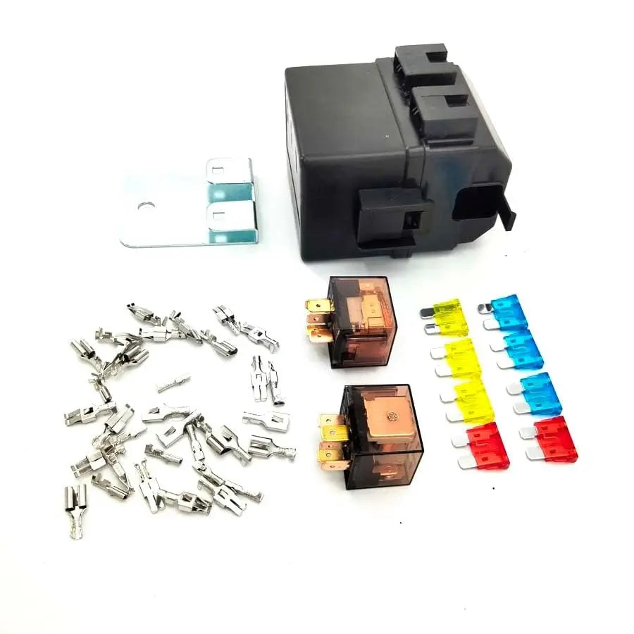 2-Way Fuse Box Block Holder with 2 Relays 8 Fuse Blade For 12V Automotive Marine