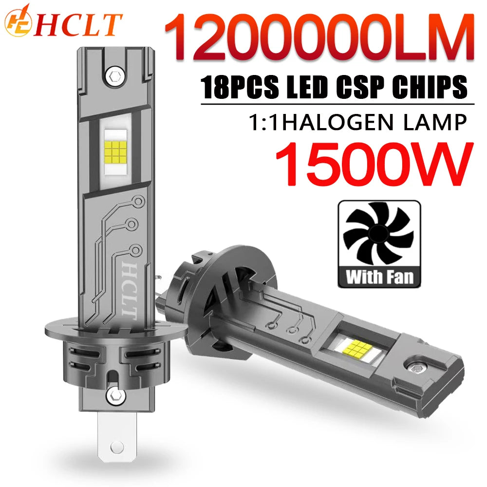H1 LED Headlights Powerful CANBUS Bulb 1:1 Mini Size Spotlights Lights for Car With Fan Au