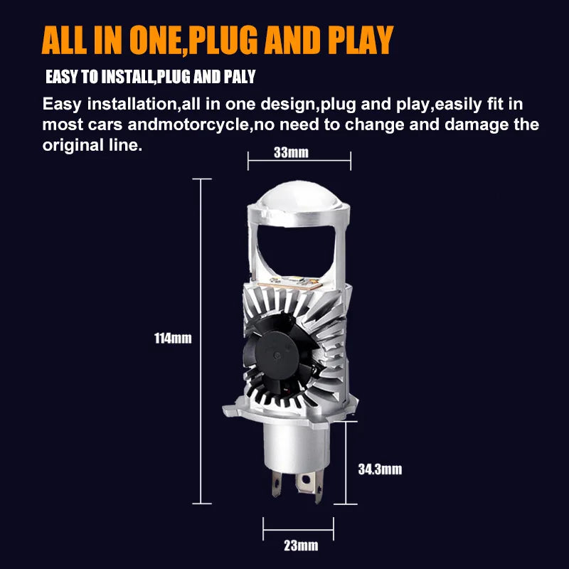 H4 LED Projector Lens 30000LM 60W Canbus Headlight Bulbs H4 Bi LED Lenses Turbo Fan Car Li