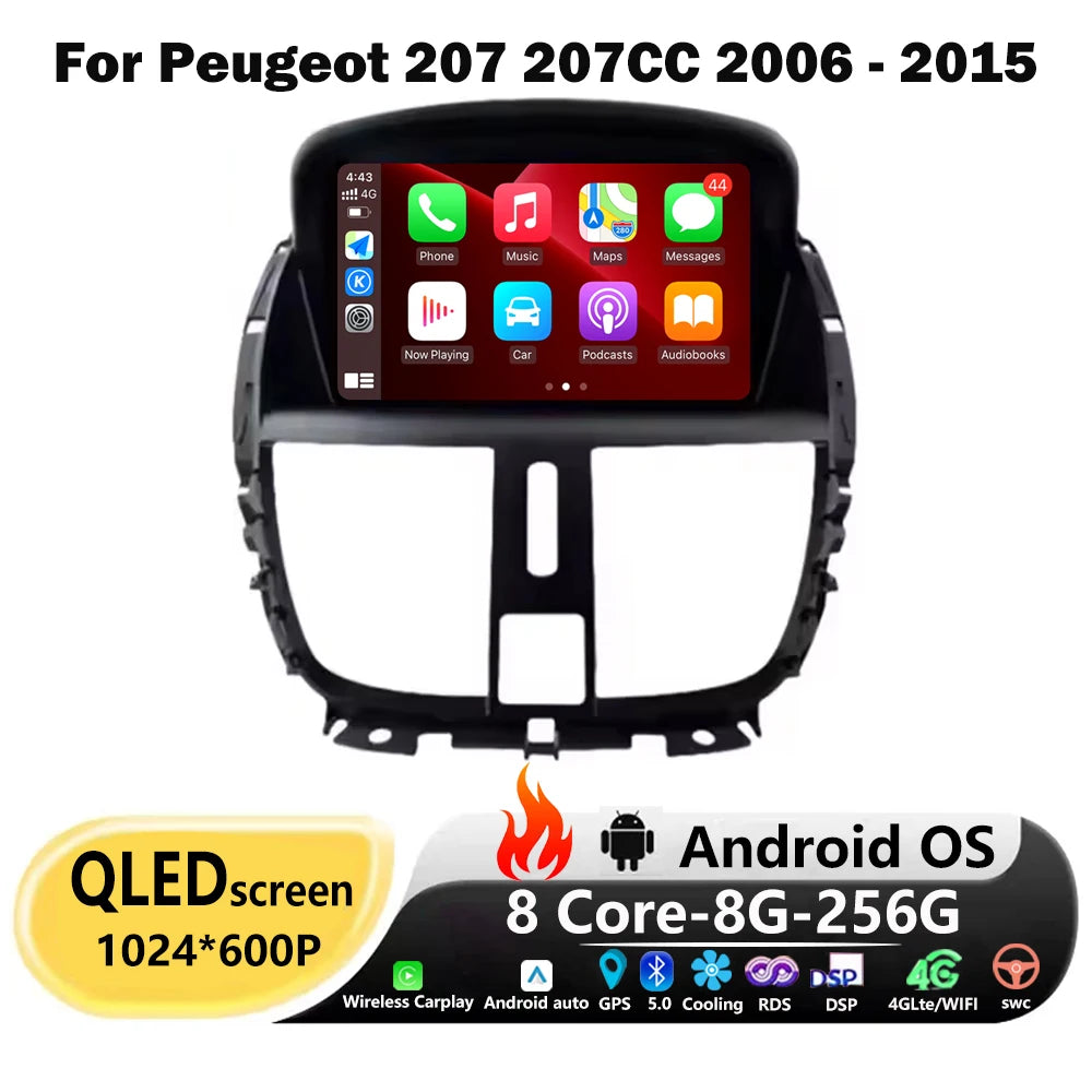 Android 16 Auto For Peugeot 207 207CC 2006-2015 Car Radio Multimedia Video Player GPS Navi
