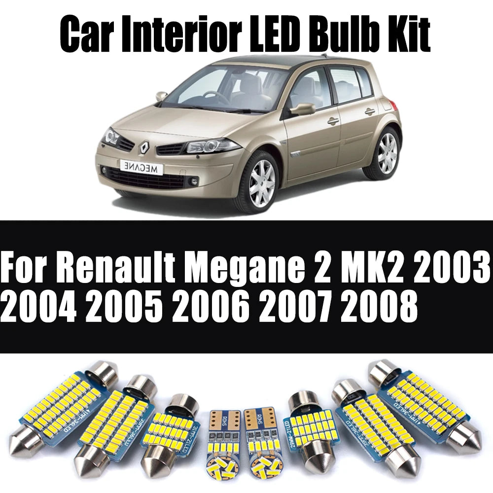 16-Piece LED Interior Light Kit for Renault Megane 2 II MK2 - Canbus Error-Free Bulbs | AUTOKITSHOP