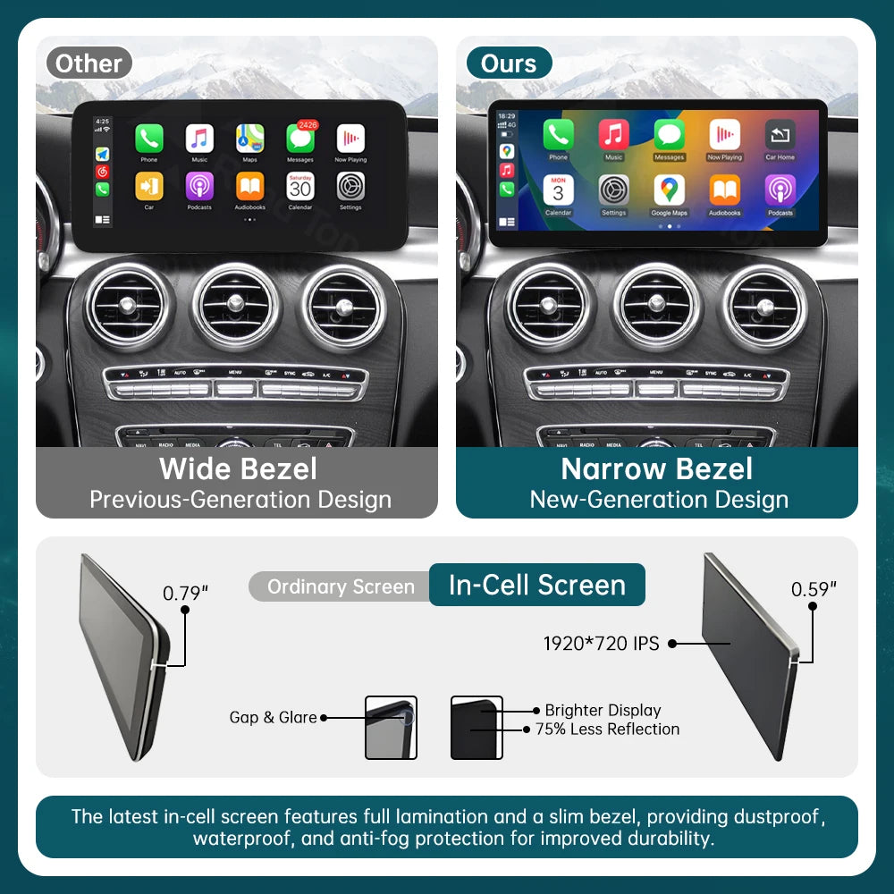 12.3 CN Ultra-thin Touch Screen RoadTop Wireless CarPlay for Mercedes-Benz C Class W205 GL