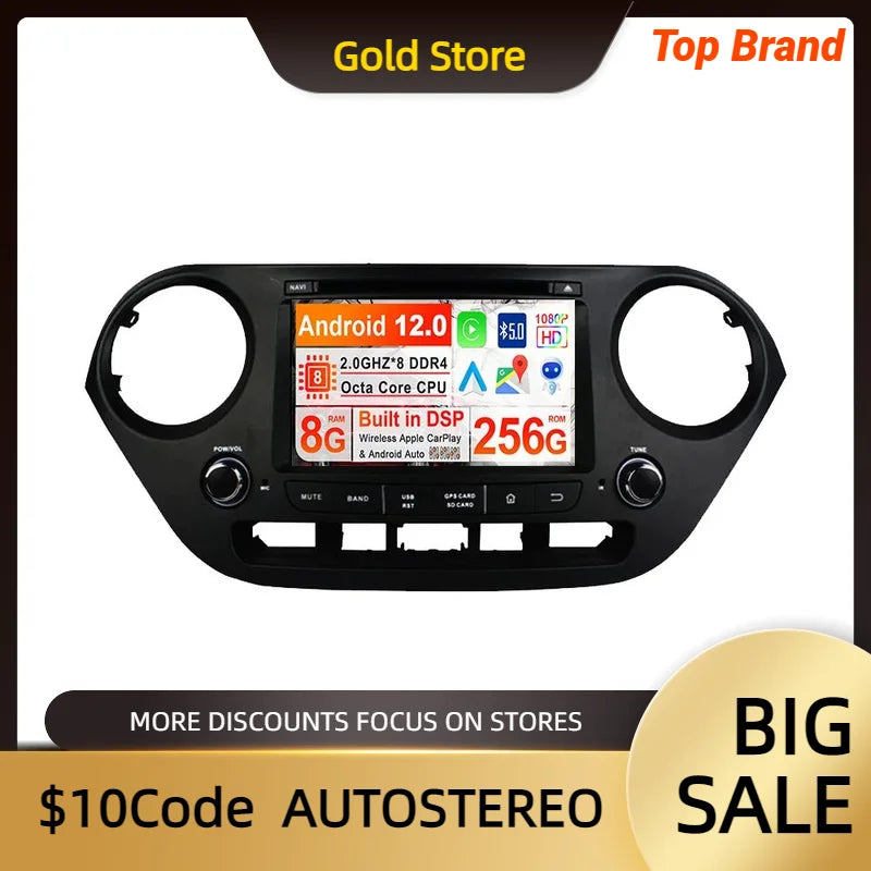 Car DVD Player Android 13 Carplay GPS Navigation For Hyundai i10 2013-2018 Auto Radio Ster