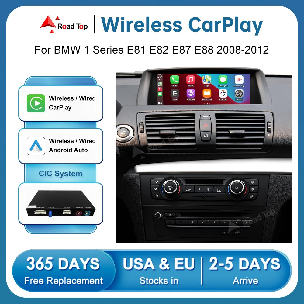 Road Top Wireless CarPlay Android Auto for BMW Series 1 E81 E82 E87 E88 CIC 2008-2012 with | AUTOKITSHOP