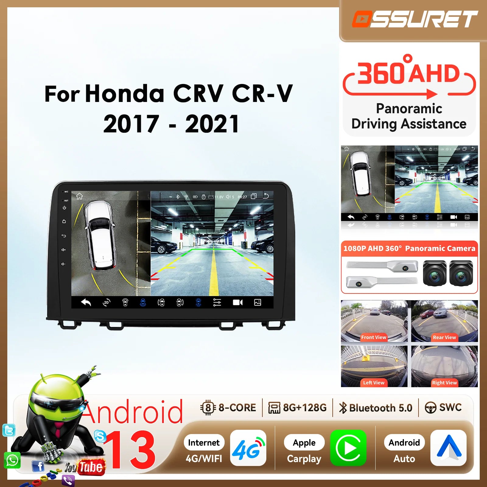 10.1"Carplay for Apple Android Auto Car radio for Honda CRV 2017 - 2021 CR-V multimedia pl