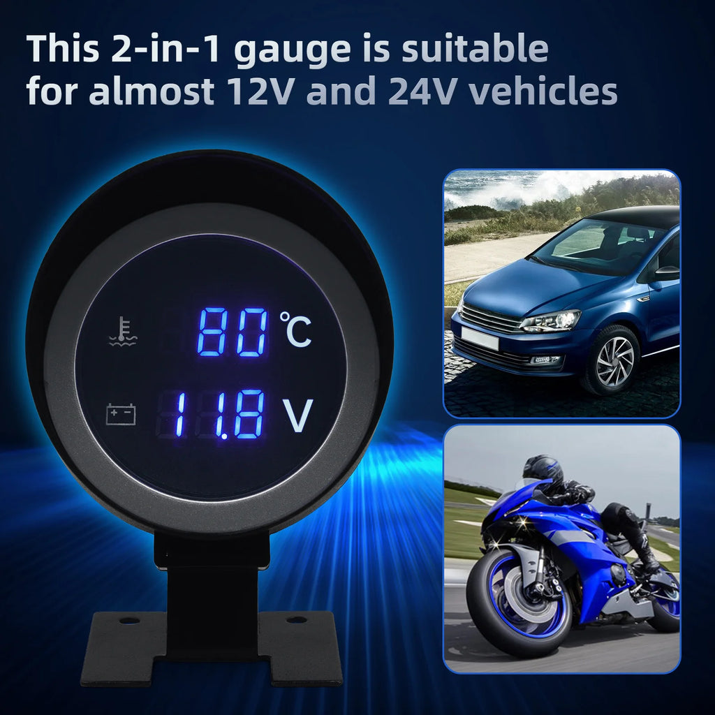 -10~110℃ Car Water Temperature Gauge with Water Temp Joint Pipe Sensor and adapter 2-in-1 Motorc - Automotive LED Light