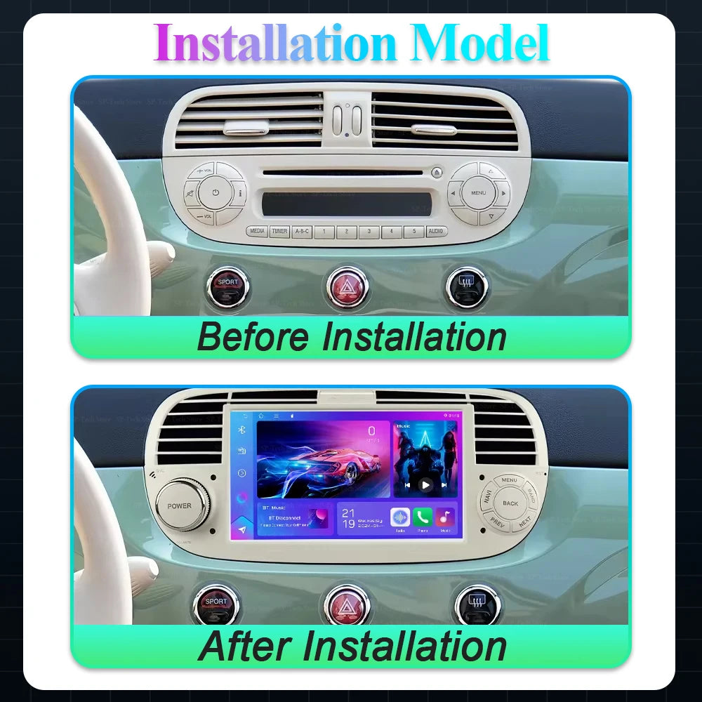 Android 16 For Fiat 500 2007-2015 Carplay Navigation Wireless Android Touch Screen Wifi Au | AUTOKITSHOP
