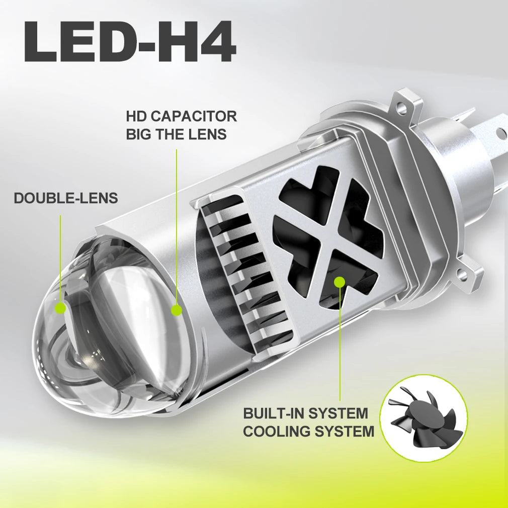 800W 60000LM Double Lens H4 LED Light 9003 HB2 Projector Lens Headlight Canbus Car Lamp Wi