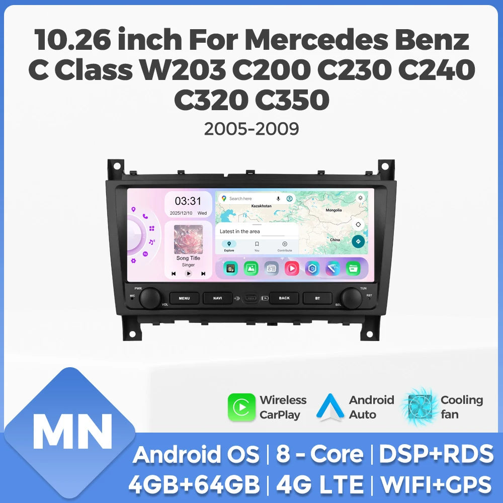MEKEDE&NAVIFLY Intelligent Car audio radio system For Mercedes Benz C-Class W203 W209 C180