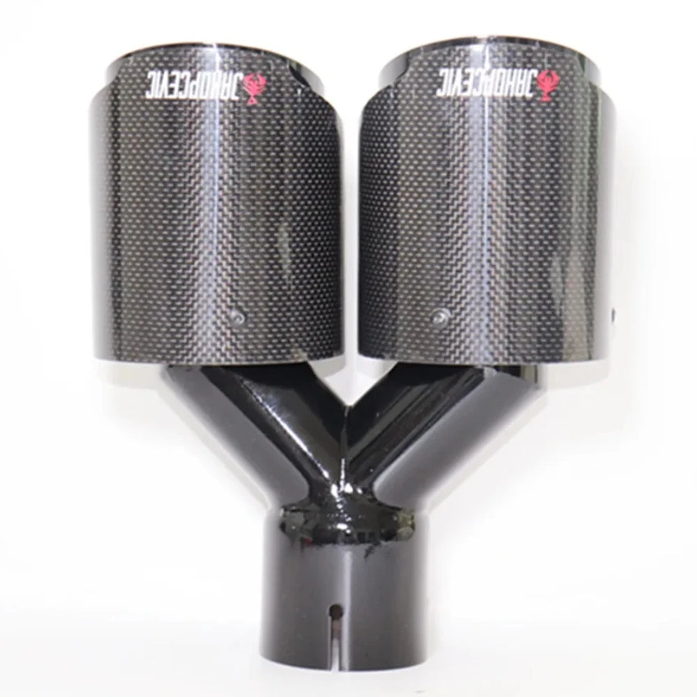 1Piece Exhaust Tip Real Carbon Fiber Black Stainless Steel Double Tail End Pipe Exhaust System f - Automotive LED Light