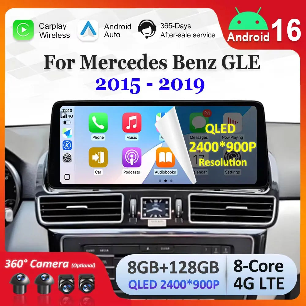 Android 16 Accessories Car Multimedia Radio and Ultra-thin screen Carplay QLED for Mercede