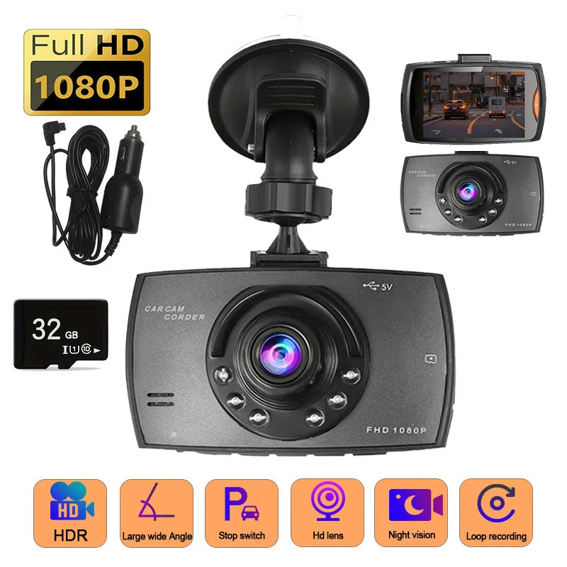 Full HD DVR dashboard camera, 1080P tachograph, driving recorder, cycle recording, night vision, wide Angle camera
