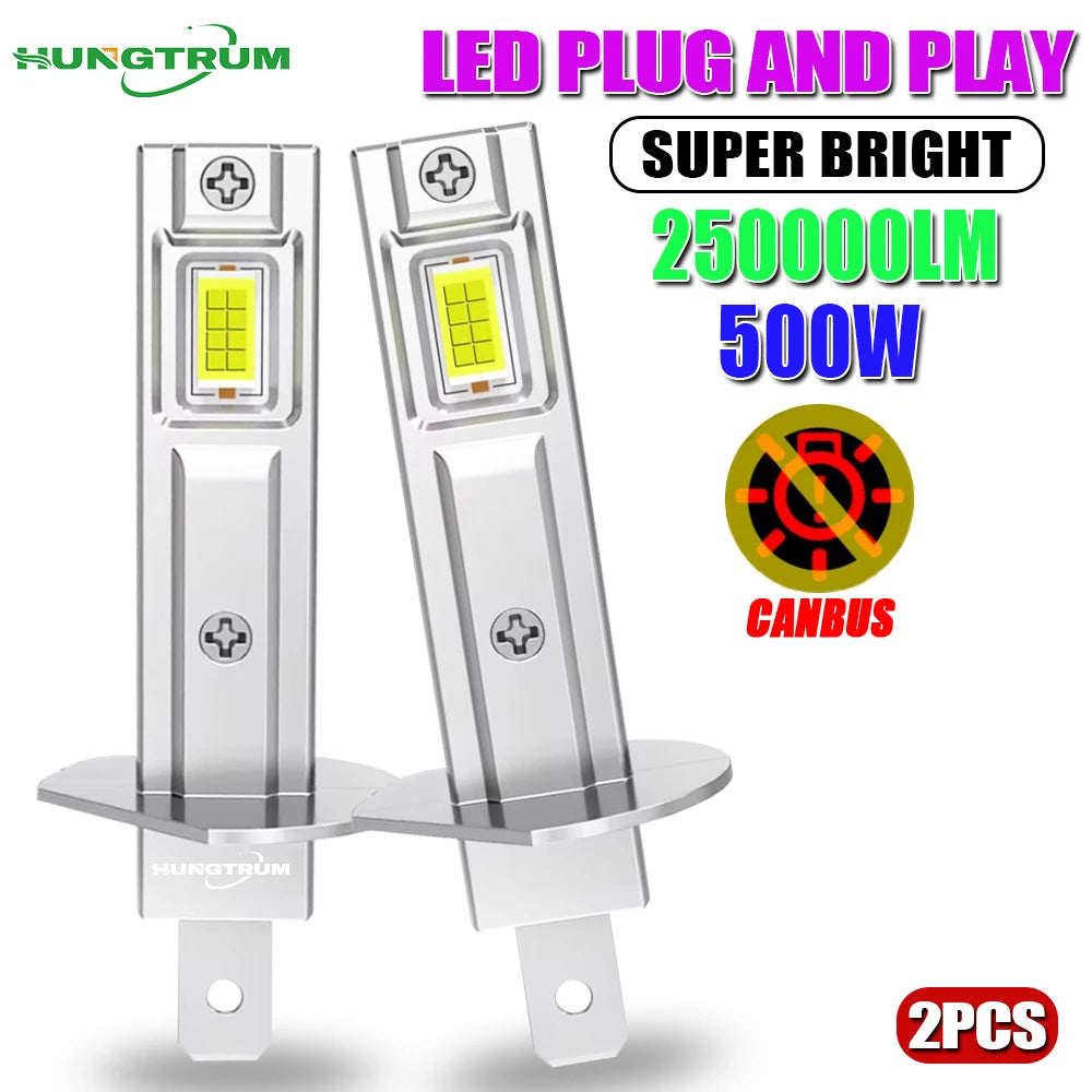 H1 LED CANBUS Bulb 250000LM 500W High Power Fog Led Headlight Wireless Plug And Play 6000k