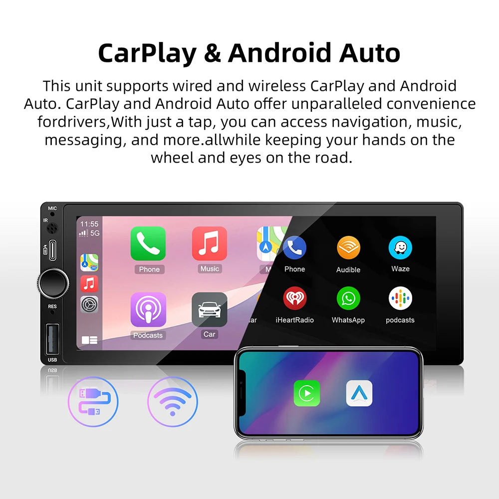 1 Din 6.86" Inch Car MP5 Player For Universal Wireless Carplay Android Auto EQ Car Radio B | AUTOKITSHOP