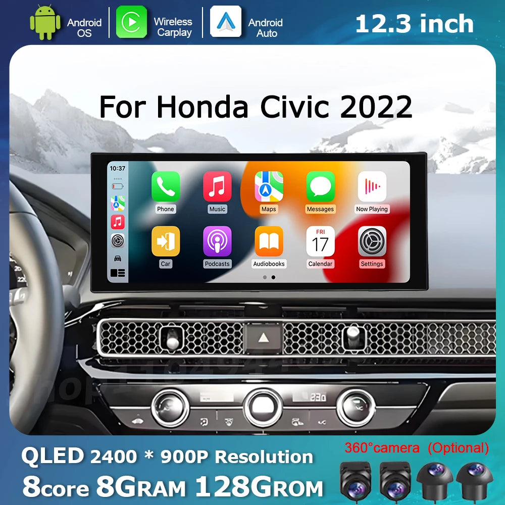 for Honda Civic 2022 QLED 2400*900P Android OS Car Touch Display Screen Multimedia Radio P