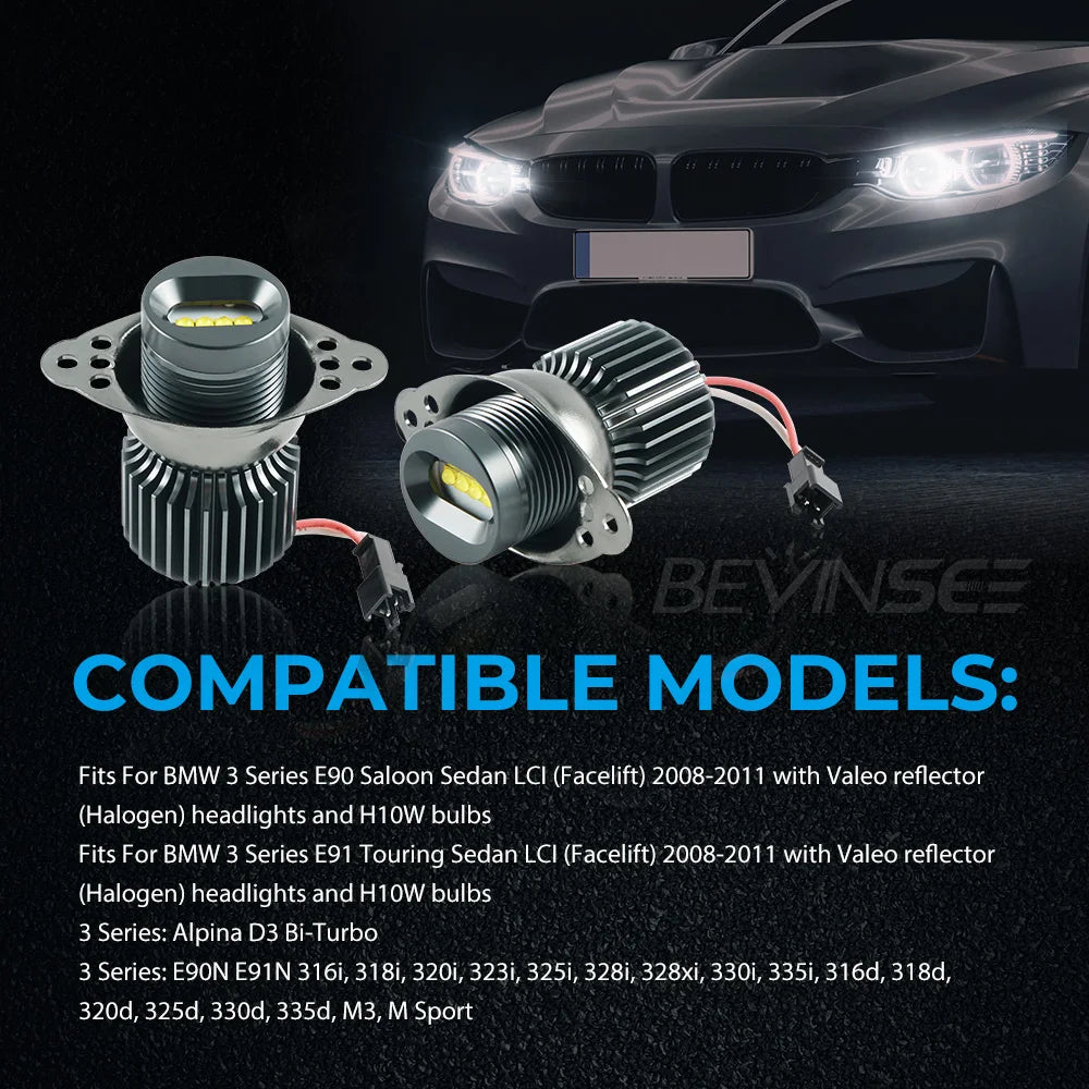 CANbus Error Free LED Angel Eyes Halo Ring Marker Light Bulbs Fit For BMW E90 E91 LCI 2008