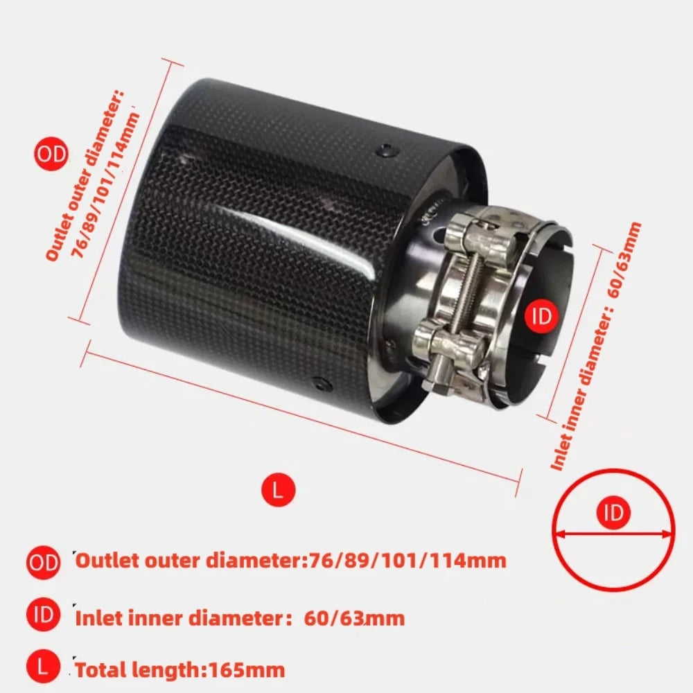 Car Universal Modiflcation Stainless Steel Single Glossy Curly Bevel Edge Exhaust Pipe Full Fibe - Automotive LED Light