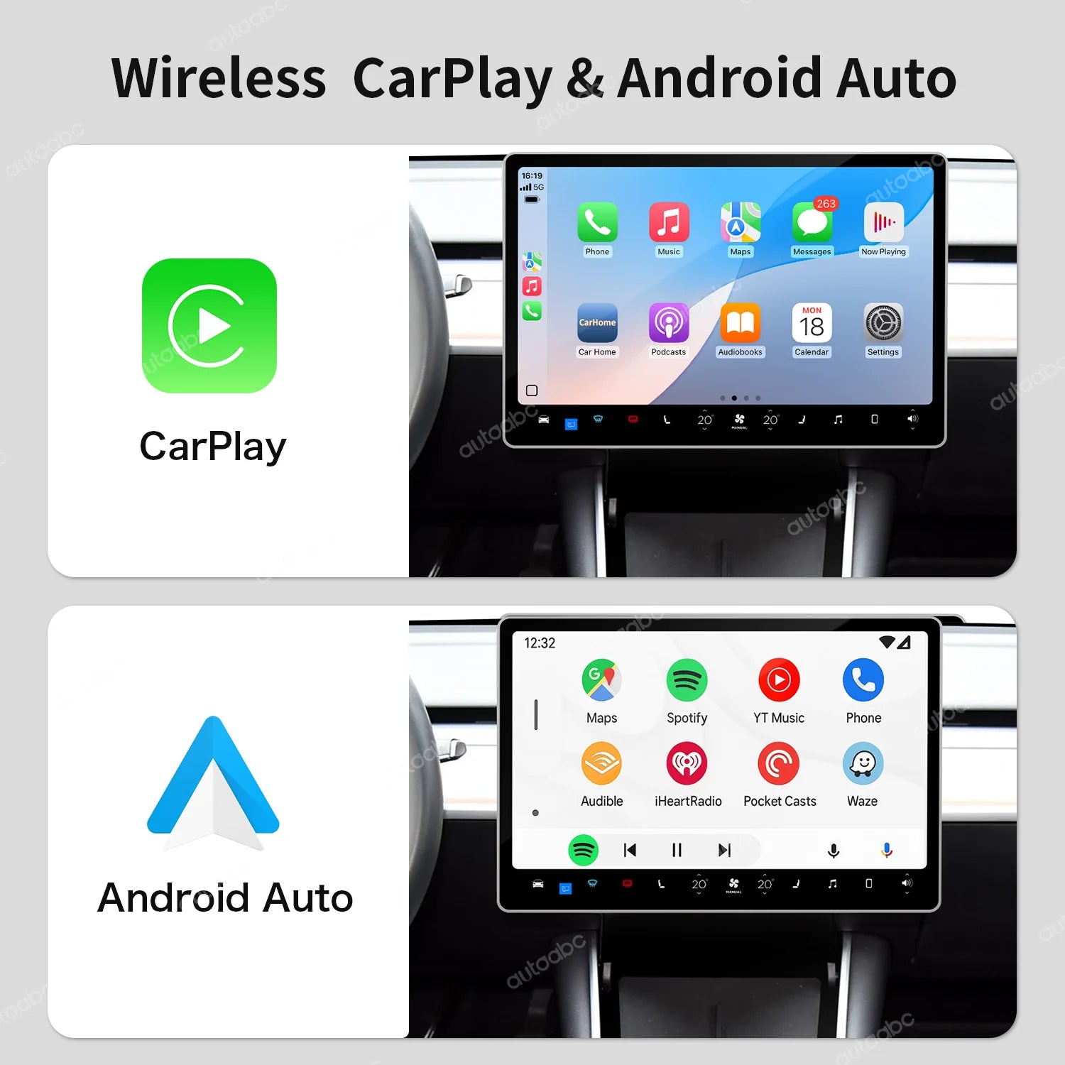 AUTOABC Wireless CarPlay Android Auto for Tesla Model 3 Model Y 2019-2024 Support for Afte | AUTOKITSHOP
