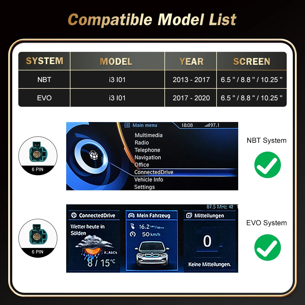 CN Wireless CarPlay for BMW i3 I01 NBT EVO System 2013 -2020, with Android Auto Mirror Lin