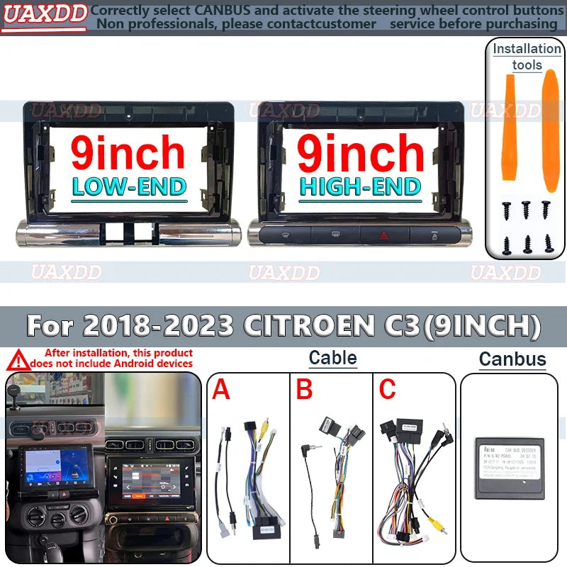 For 2018-2023 CITROEN C3 9 inch cadre voiture Fascia adaptateur Android MP5 tableau bord p