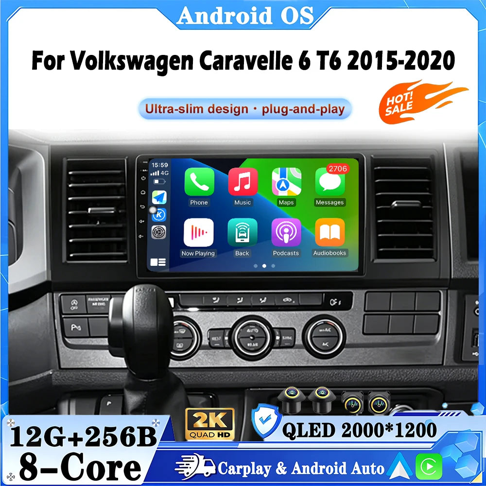 For Volkswagen Caravelle 6 T6 2015-2020 Android Auto Wireless Carplay Car Radio Multimedia