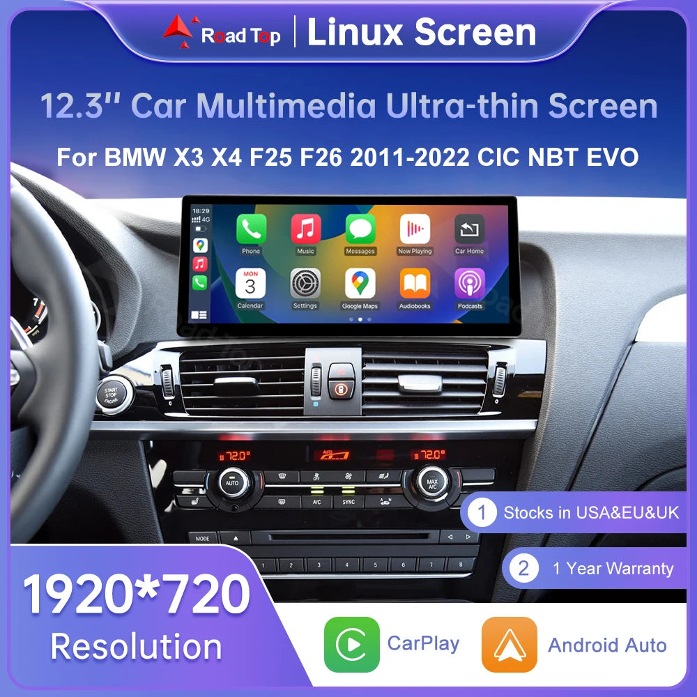 12.3" Ultra Thin Multimedia Touch Screen For BMW X3 F25 X4 F26 2011-2022 Wireless Carplay  | AUTOKITSHOP