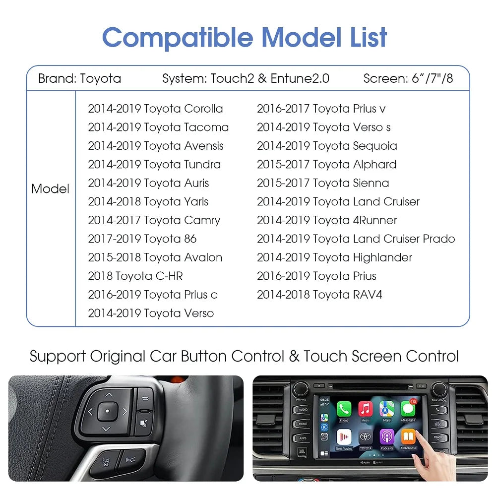 Wireless Carplay Android Auto For TOYOTA Touch 2 Entune 2.0 Prius C-HR Avalon Prius Sienab | AUTOKITSHOP
